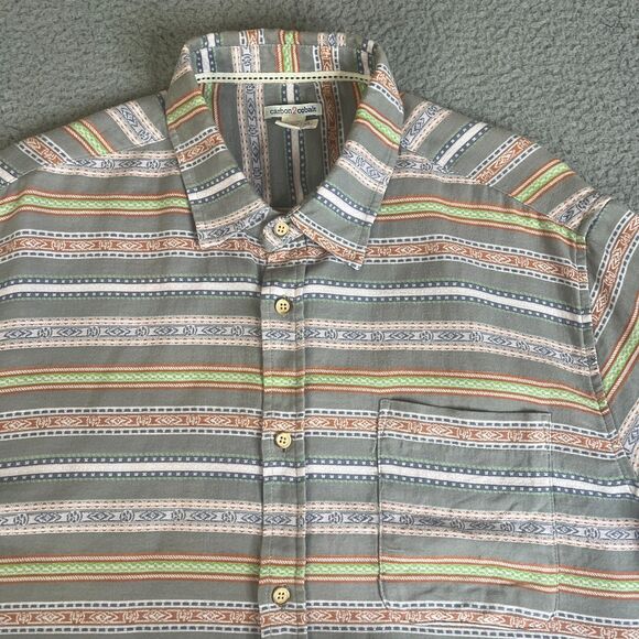 Carbon2Cobalt Shirt Mens XL Gray Green Button Short Sleeve Pocket  Aztec Tribal - Picture 3 of 12